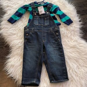 H&M size 6-9 month denim pant overall set NEW